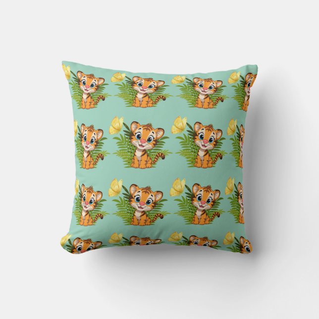  Little Tiger & Butterfly Throw Pillow Kudde (Framsida)