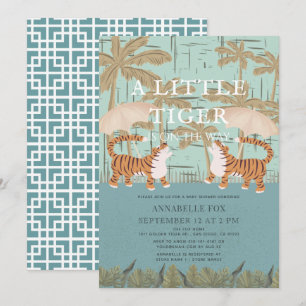 Little Tiger chinoiserie Chic Blue Baby Shower Inbjudningar