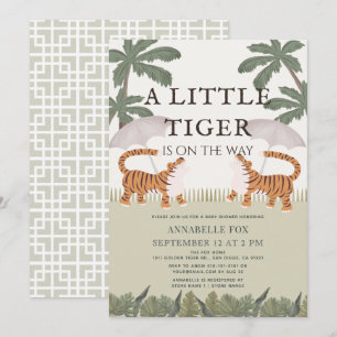 Little Tiger chinoiserie Chic Grönt Baby Shower Inbjudningar