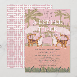 Little Tiger chinoiserie Chic Rosa Baby Shower Inbjudningar