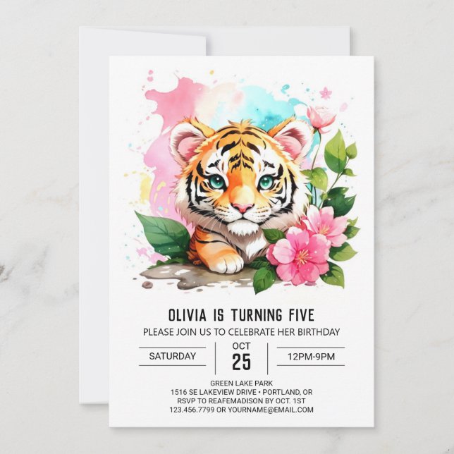 Little Tiger Editable Birthday-inbjudan Inbjudningar (Framsida)