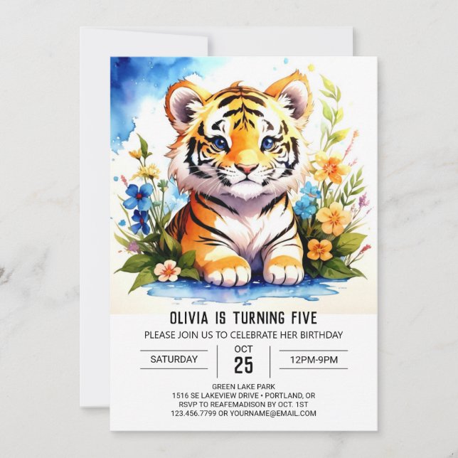 Little Tiger Editable Boy Birthday Inbjudningar (Framsida)