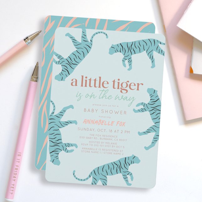Little Tiger Modern Blue Boy Baby Shower Inbjudningar (Skapare uppladdad)