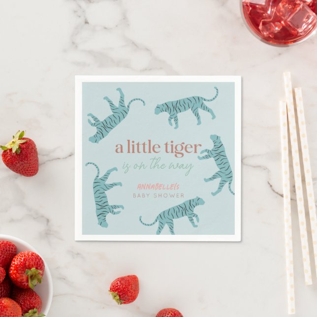 Little Tiger Modern Blue Boy Baby Shower Pappersservett (Insitu)
