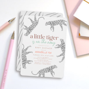Little Tiger Modern Grått Baby Shower Inbjudningar