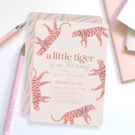 Little Tiger Modern Rosa Girl Baby Shower Inbjudningar