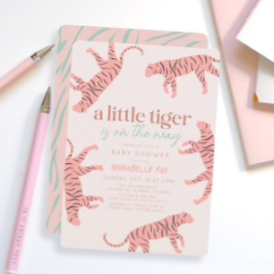 Little Tiger Modern Rosa Girl Baby Shower Inbjudningar