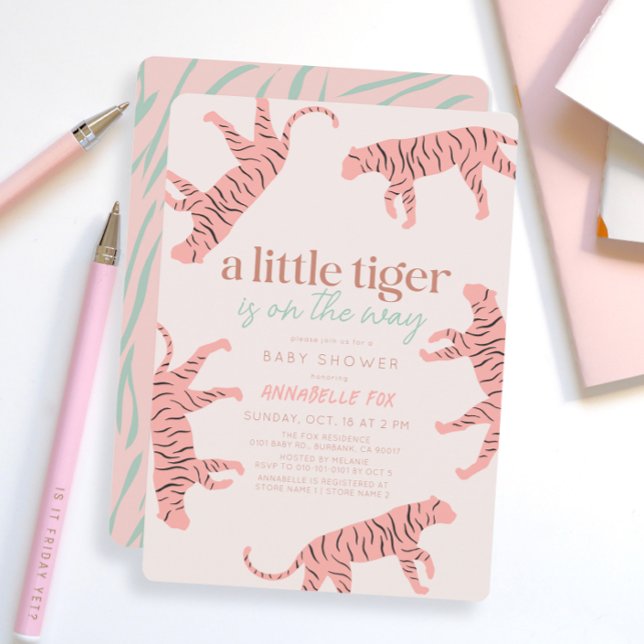 Little Tiger Modern Rosa Girl Baby Shower Inbjudningar (Skapare uppladdad)