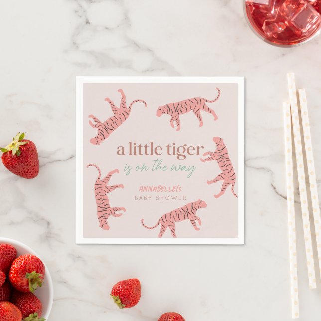 Little Tiger Modern Rosa Girl Baby Shower Pappersservett (Insitu)