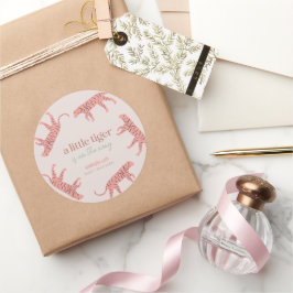 Little Tiger Modern Rosa Girl Baby Shower Runt Klistermärke