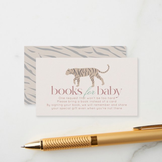 Little Tiger Modern Taupe Baby Shower Bok-begäran Tilläggskort (Fram/Back In Situ)