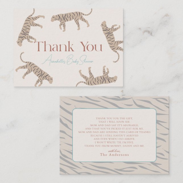 Little Tiger Taupe Baby Shower Tack Anteckningskort (Fram/baksida)