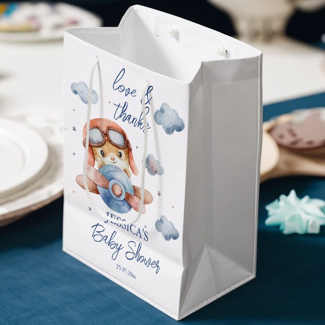 Little tiny pilot airplane baby shower favor (Little tiny pilot airplane baby shower favor medium gift bag)