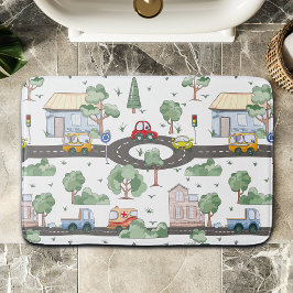 Little Town & Cars Colorful Mönster Badrumsmatta