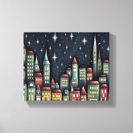 Little Town på natten Canvastryck