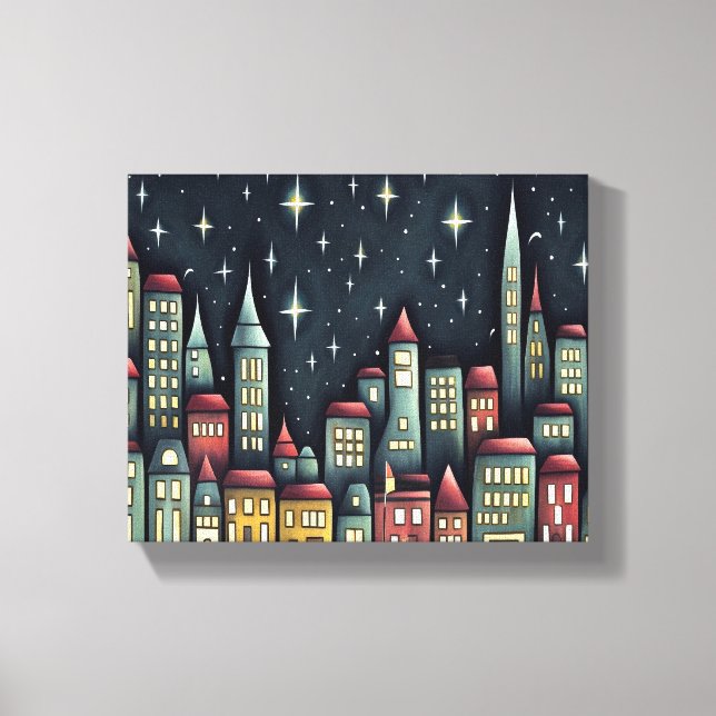 Little Town på natten Canvastryck (Framsida)