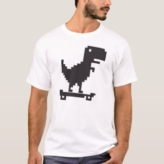Little TRex Dinosaur with a Skateboard - Pixel Art T Shirt
