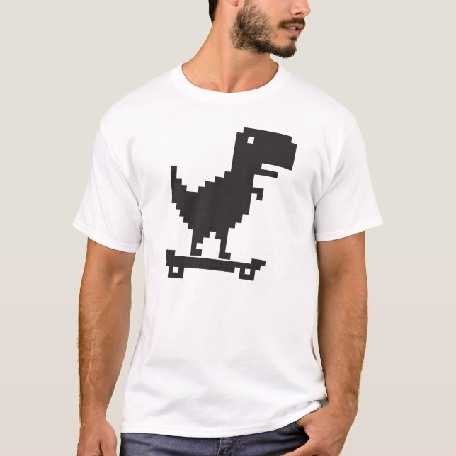 Little TRex Dinosaur with a Skateboard - Pixel Art T Shirt (Framsida)