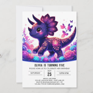 Little Triceratops Dinosaur Digital Birthday Inbjudningar