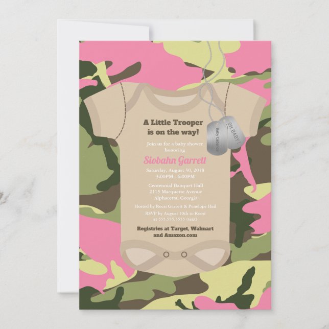 Little Trooper Army Milio Girl Camo Baby Shower Inbjudningar (Framsida)