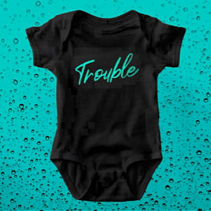 Little Trouble – Teal Script Baby Bodysuit översät T Shirt