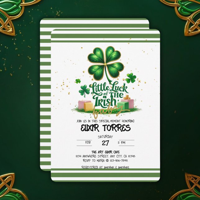 Little tur of Irish Shamrock Guld Baby Shower Inbjudningar (Skapare uppladdad)