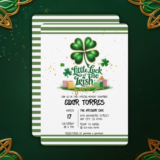 Little tur of Irish Shamrock Guld Baby Shower Inbjudningar (Skapare uppladdad)