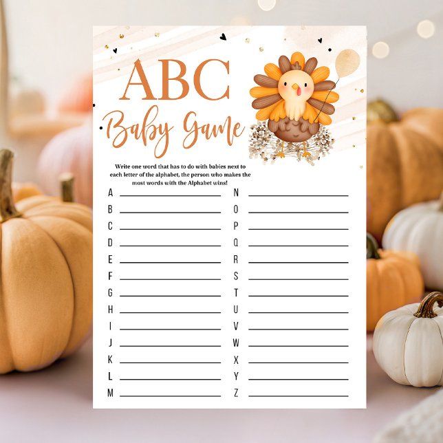 Little Turkey Baby Shower Thanksgiving Game (Little Turkey baby shower Thanksgiving game with turkey artwork, warm autumn colors, and playful har)