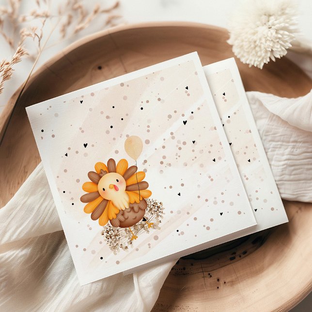 Little Turkey Baby Shower Thanksgiving Pappersservett (Little Turkey baby shower Thanksgiving napkins with turkey design, warm autumn colors, and seasonal )