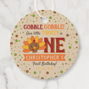 Little Turkey Fall Thanksgiving 1st Birthday Gåvor Etiketter