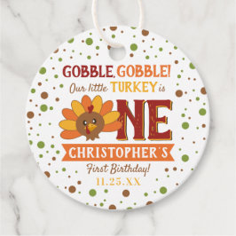 Little Turkey Fall Thanksgiving 1st Birthday Gåvor Etiketter