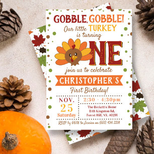 Little Turkey Fall Thanksgiving 1st Birthday Inbjudningar