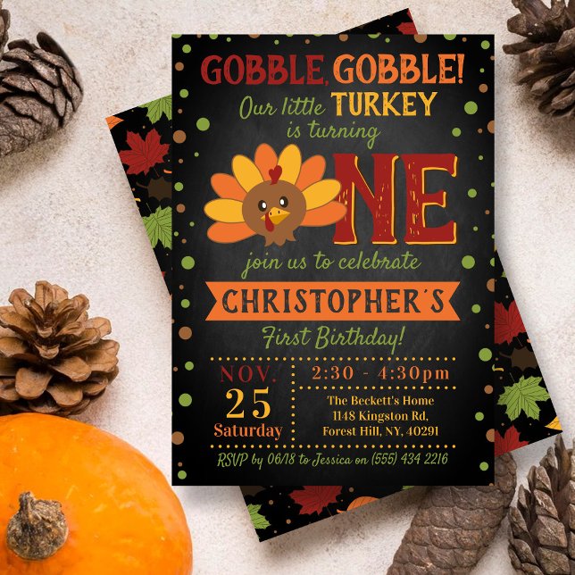 Little Turkey Fall Thanksgiving 1st Birthday Inbjudningar (Skapare uppladdad)