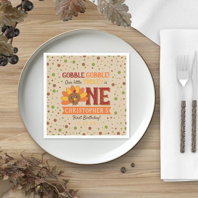 Little Turkey Fall Thanksgiving 1st Birthday Pappersservett (Skapare uppladdad)