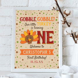 Little Turkey Fall Thanksgiving 1st Birthday Poster