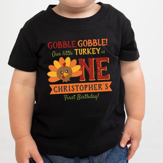 Little Turkey Fall Thanksgiving 1st Birthday T Shirt (Skapare uppladdad)