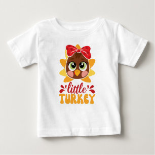 Little Turkey Girl Kids Thanksgiving T Shirt