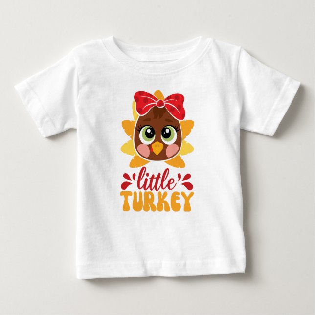 Little Turkey Girl Kids Thanksgiving T Shirt (Framsida)