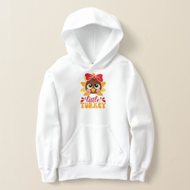 Little Turkey Girl Kids Thanksgiving T Shirt (Laydown)