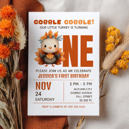 Little Turkey Gobble Thanksgiving 1st Birthday Inbjudningar