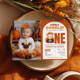 Little Turkey Thanksgiving 1st Birthday Photo Inbjudningar