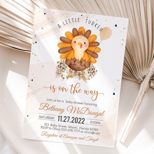 Little Turkey Thanksgiving Baby Shower Party Inbjudningar (Little Turkey On The Way! Thanksgiving baby shower favor tags with turkey design, warm autumn colors)