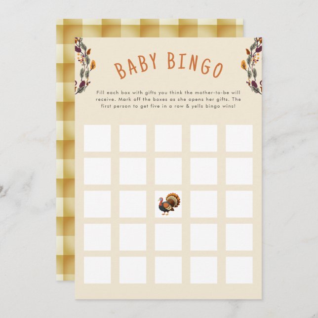 Little Turkey Thanksgiving Fall Baby Bingo Inbjudningar (Fram/baksida)