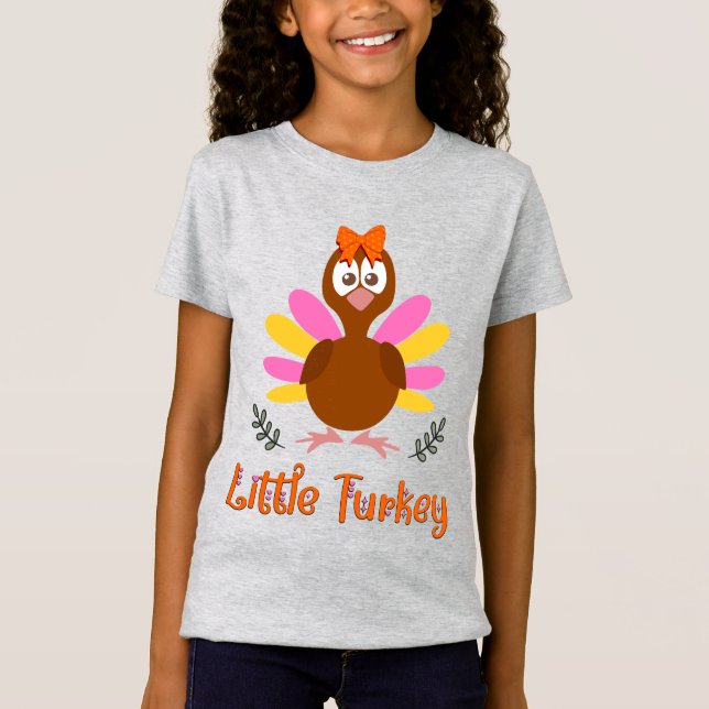 Little Turkey Thanksgiving Girl's T-Shirt (Framsida)
