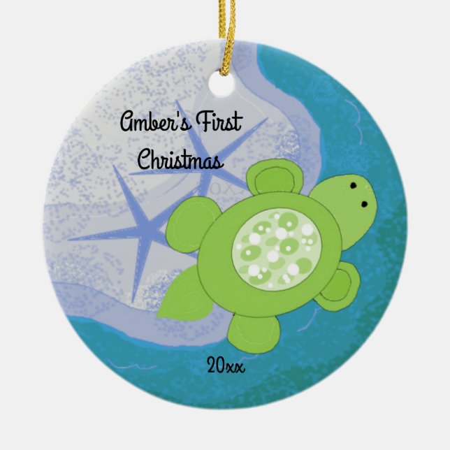 Little Turtle First jul Ceramic Ornamic Julgransprydnad Keramik (Framsidan)