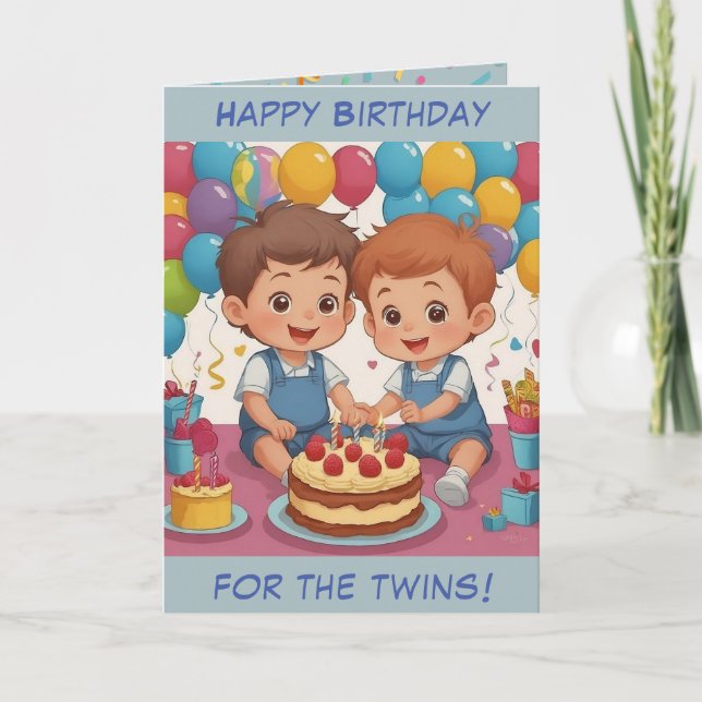 Little Twin Boys Birthday Card Helgkort (Framsida)