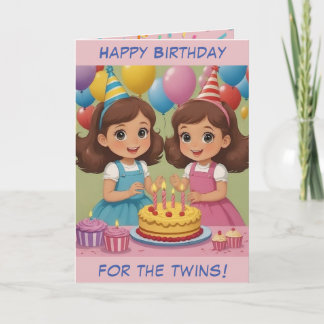 Little Twin Girls Birthday Card Helgkort