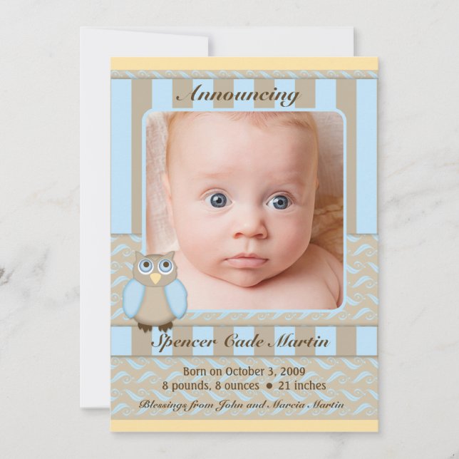 Little Uggla Birth Notice Meddelande (Framsida)