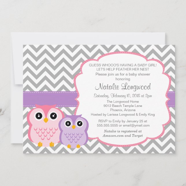 Little Ugglor Baby Shower-inbjudan, flicka Inbjudningar (Framsida)