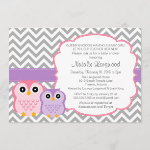 Little Ugglor Baby Shower-inbjudan, flicka Inbjudningar